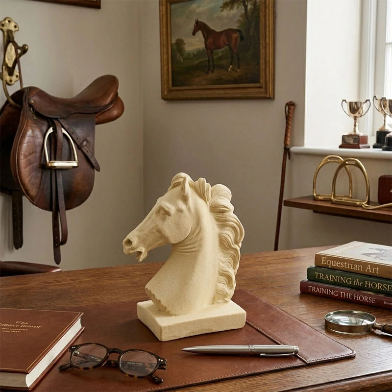 Socha hlavy koně na podstavci