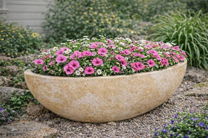 Velké oválné zahradní koryto z umělého pískovce 45kg