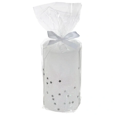 Třpytivá válcová svíčka 7 x 12 cm bílá