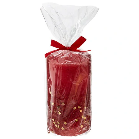 Třpytivá válcová svíčka 7 x 12 cm červená