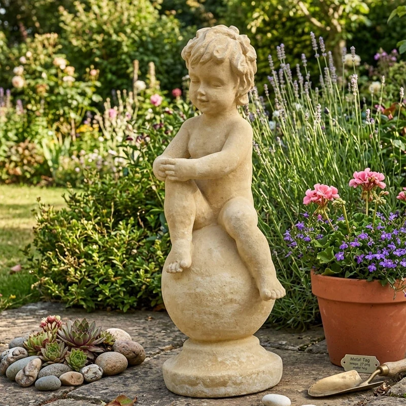 Socha chlapce sedícího na kouli