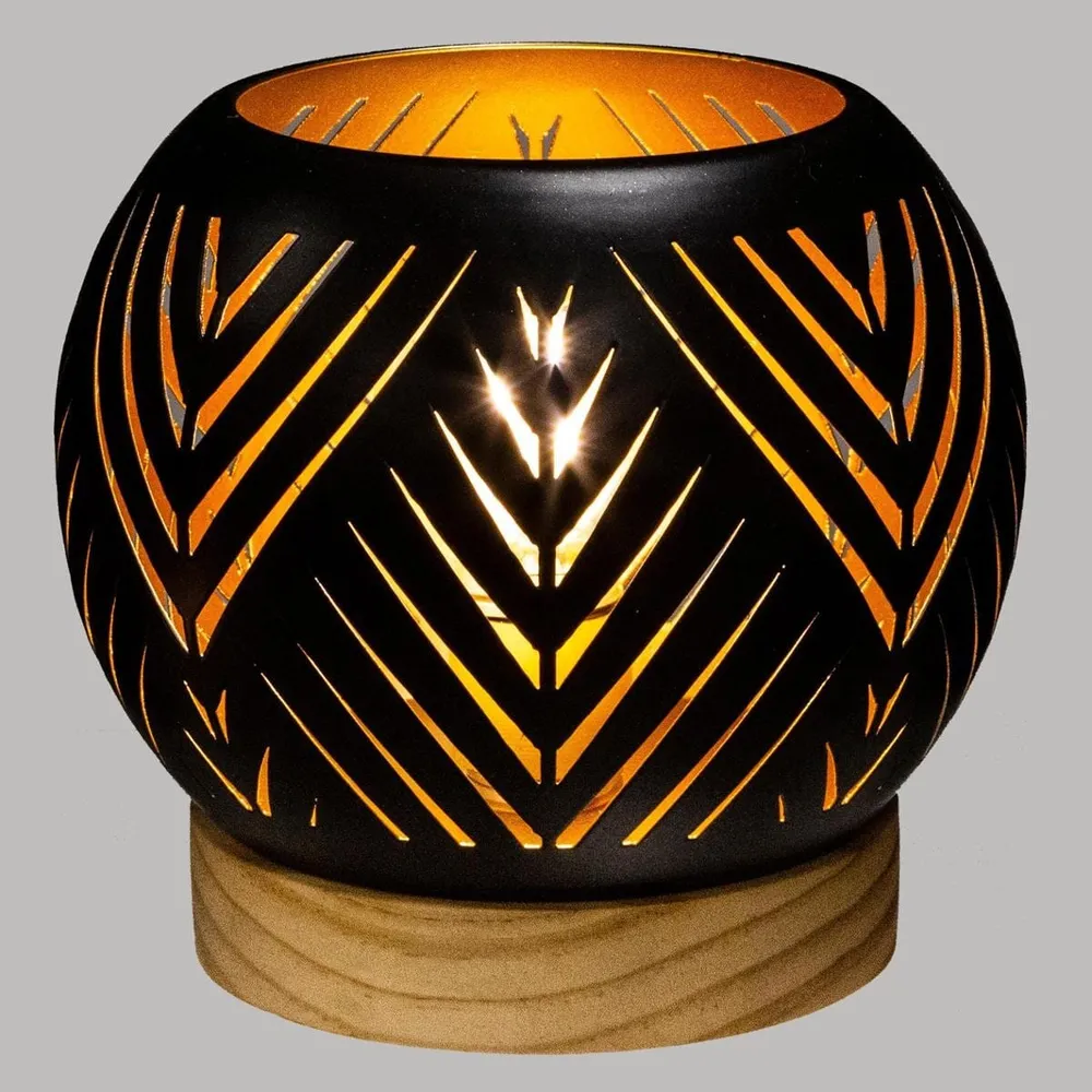 Kulatá dekorativní LED lucerna - černá, dekor list