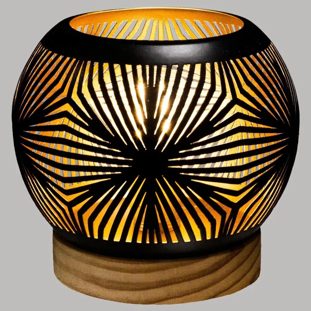 Kulatá dekorativní LED lucerna - černá, dekor list