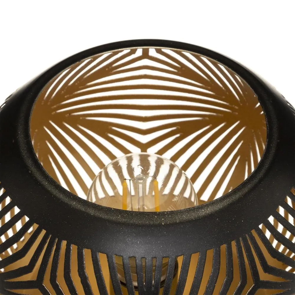 Kulatá dekorativní LED lucerna - černá, dekor list