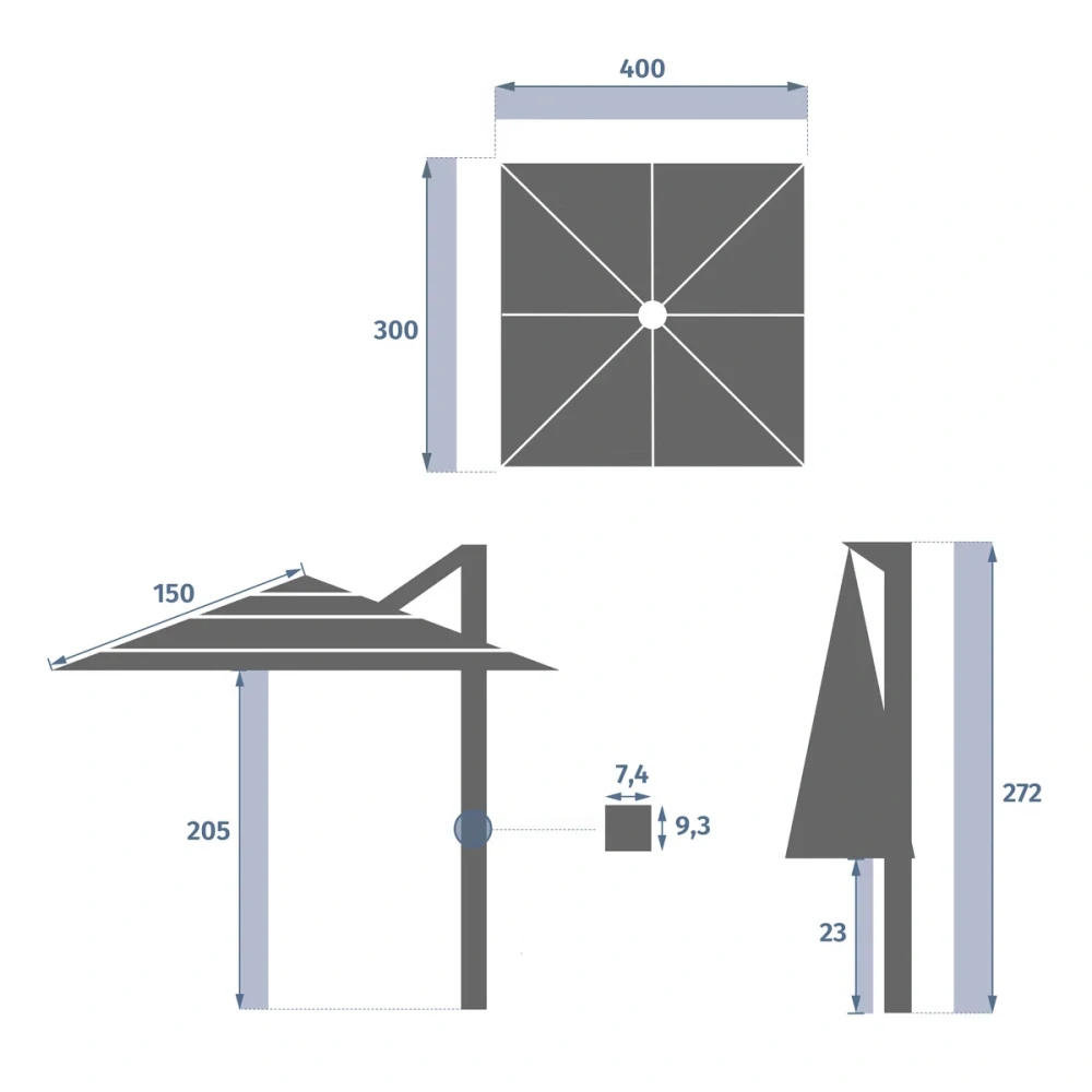 Kaskádový slunečník Melhia 3x4 šedý (antracit)