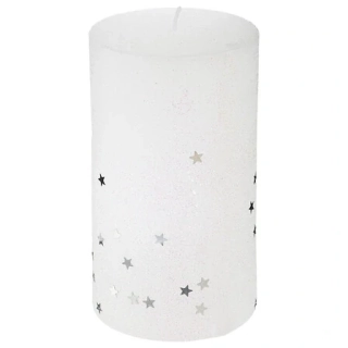 Třpytivá válcová svíčka 7 x 12 cm bílá