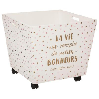 Zlatý dřevěný úložný box na hračky s kolečky