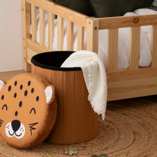 Sedací dětský úložný puf Anoki s motivem leoparda