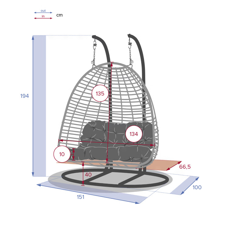 Rozměry závěsného křesla Ajar